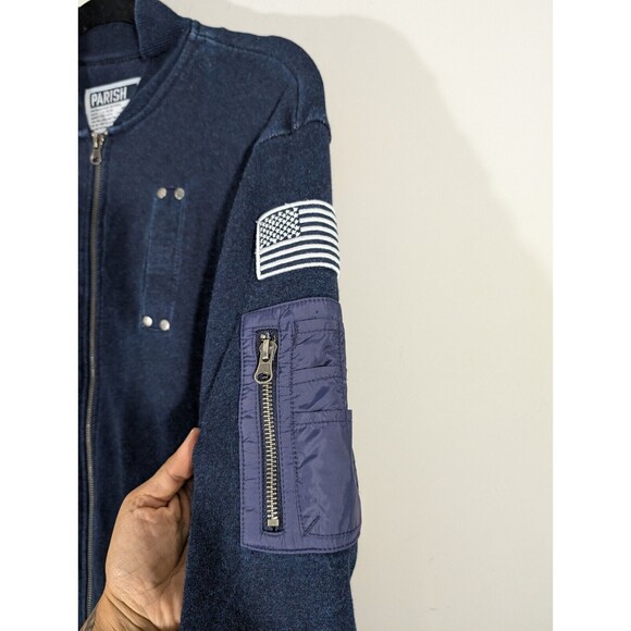 Parish Nation Jacket Men M Blue Bomber Patches PN 0506 Full Zip American Flag - Picture 4 of 11